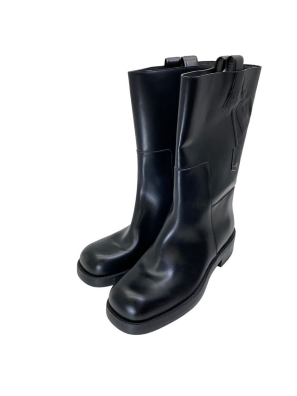 Louis Vuitton Long Boots Monogram Embossed Leather Black Shoes Casual